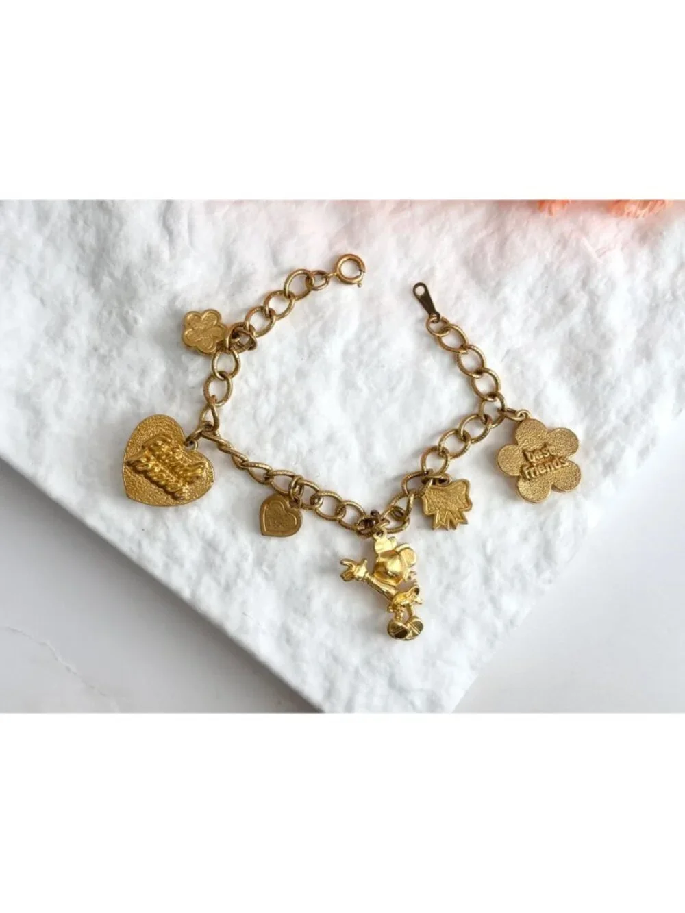 Disney Signed Minnie Mouse Friends Forever Charm Gold Toned Vintage Bracelet - Picture 12 of 16